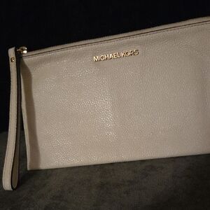 Michael Kors Beige Wristlet with Gold Accents